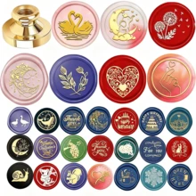 CYFUN DESIGN 1 件蒲公英/月亮/蘑菇/火堆/生命树/鲸鱼/考拉/蝴蝶蜡封黄铜印章头，适用于婚礼派对请柬信封卡片礼品包装返校 - 金色 - 查看 1