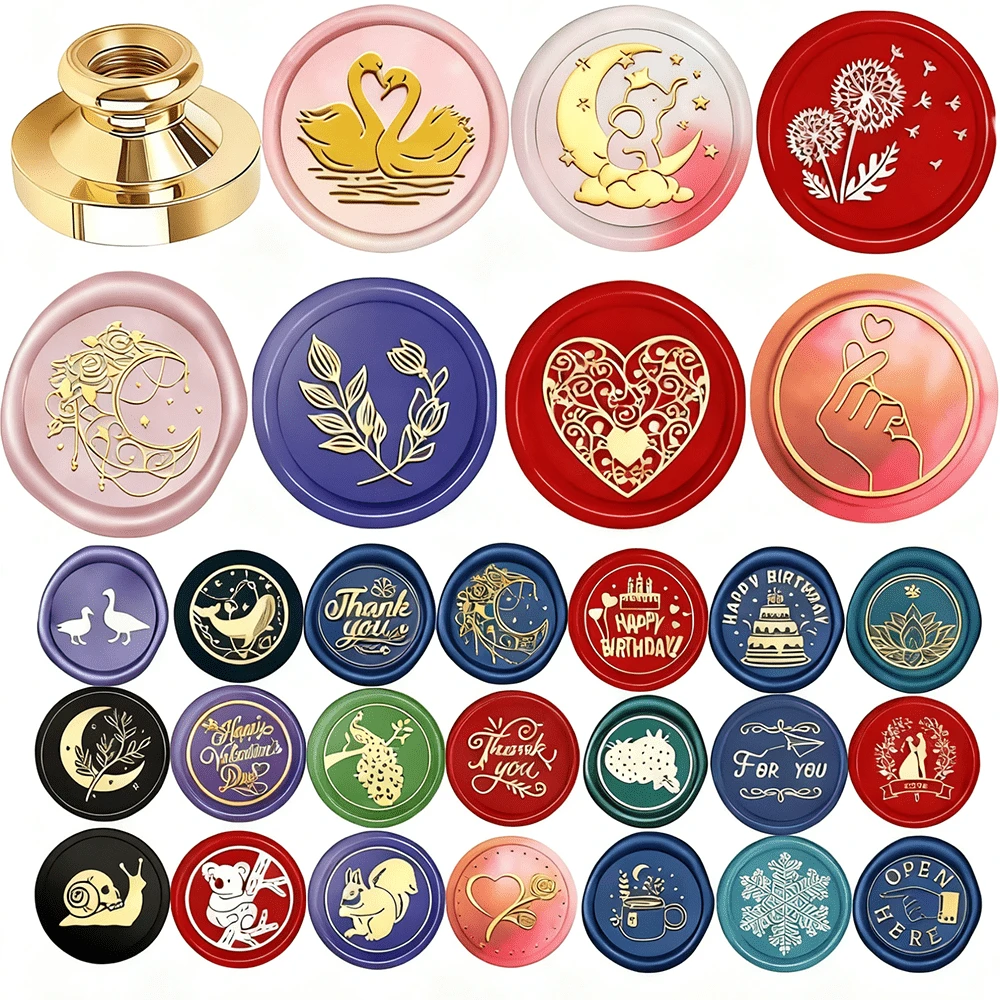 CYFUN DESIGN 1 件蒲公英/月亮/蘑菇/火堆/生命树/鲸鱼/考拉/蝴蝶蜡封黄铜印章头，适用于婚礼派对请柬信封卡片礼品包装返校 - 金色 - 查看 1