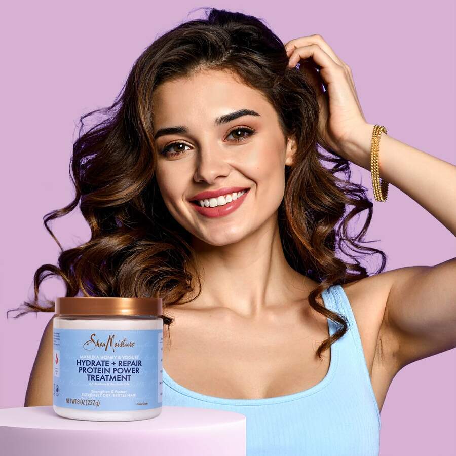 Shea Moisture Tratamiento hidratante y reparador con miel de Manuka y yogurt, mascarilla capilar rica en proteínas, restaura y mantiene rizos suaves, ideal para cabello dañado, seco o rizado, hidratación natural, nutrición y regeneración, cuidado capilar profesional - Blanco - Ver 1