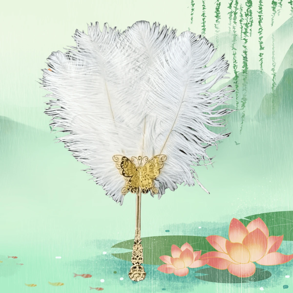 1 pieza Abanico de mano vintage con plumas, accesorio para vacaciones, abanico para cosplay, accesorio de fotografía, regalo, decoración de fiestas, todo el año