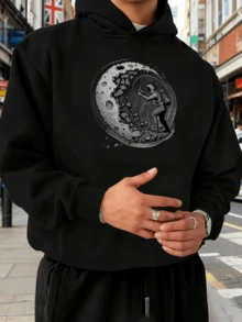Felpa con cappuccio snellente da uomo, leggera, dal design ampio, comoda da indossare al parco - nero - Visualizzare 1