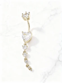 1pc Fashionable Casual Sexy Heart Shaped Cubic Zirconia Copper Belly Button Ring, Suitable For Men And Women, Belly Piercings, Belly Button Rings, Belly Rings, Birthday Party, Couples, Influencer Fashion, Nightclub Dates, Valentine's Day, Carnival, New Year Gift, Daily Wear - Yellow Gold - View 4