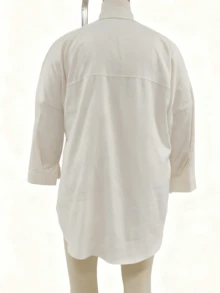 女士简约办公室时尚收腰长袖衬衫，女士大码休闲纯色收腰衬衫，女士秋季服装，休闲日常，纯色梭织面料前扣学院风秋冬 - 杏色 - 查看 5