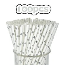 25pcs/100pcs Gold/Silver Foil Printed Paper Straws, Various Foil Designs, Party Decoration Straws, Disposable Beverage Paper Straws, Suitable For Juice, Milkshake, Summer Cocktails, Graduation Party Supplies