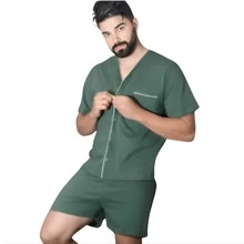 Men's Short Summer Open Button Pajamas - Verde - Ver 6