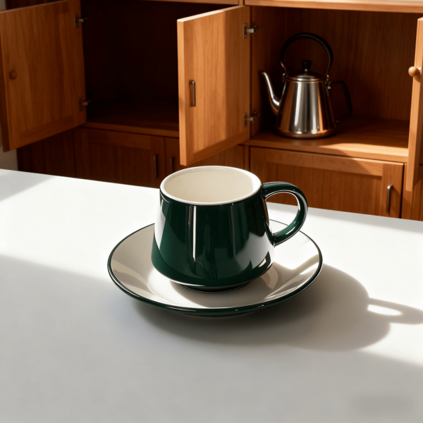 1 Set, Green Ceramic Cup And Saucer Set - Vintage Teaware,200ml, Heat-Resistant And Easy-To-Clean Cups Suitable For Water, Milk, Oatmeal, Tea, Juice, Breakfast, Coffee, Beverages, And More. Ideal For Cafes, Homes, Restaurants, Gatherings, Parties, Offices, Father's Day Gifts, Mother's Day Gifts, Friend Gifts, Couple Gifts