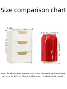 白色三抽屉可叠放桌面收纳盒，尺寸为长5.12英寸、宽3.15英寸、高3.54英寸。珠宝收纳盒，可存放戒指、耳环和耳钉，亦可作礼品袋。适用于办公室、家庭、化妆品、文具收纳、桌面物品收纳、浴室收纳、公寓用品收纳、家居整理等。 - 彩色 - 查看 3