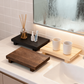 A Simple Wooden Decorative Tray - Small And Space-Saving Storage For Bathrooms, Kitchens, And Cosmetics - Multi-Purpose Holder For Soap, Lotion Bottles, Plants, And Nuts - Perfect For Creating A Festive Atmosphere For Christmas, Thanksgiving, Home Decor, And Parties. Available In Black Tray, Brown Wooden Tray, And Natural Wood Tray.