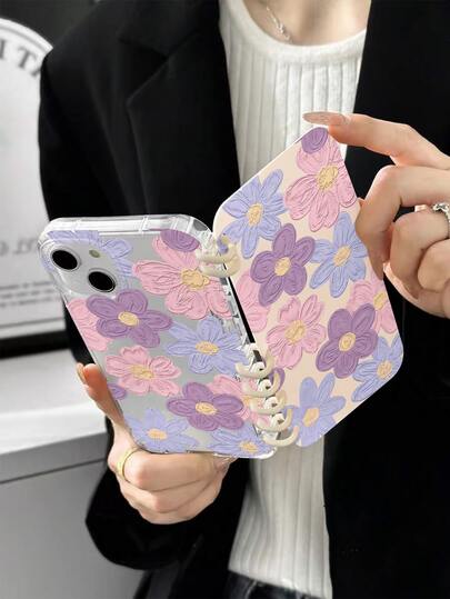 1pc Lavender Floral Oil Painting Print Full Coverage Flip Protective Phone Case, Book Design, Compatible With IPhone 17/Air/17 Pro/17 Pro Max/16/16 Pro Max/15/14/13/12/11, Super Waterproof Shockproof Anti-Fall Anti-Scratch