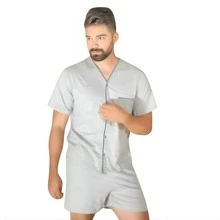 Men's Short Summer Open Button Pajamas - Gris - Ver 6