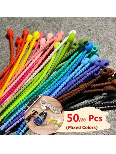 50/20/个装硅胶可重复使用电线整理器绕线器收纳袋扎带线缆管理拉链扎带多功能包夹食品保鲜器耳机线整理夹