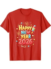 Camiseta de fiesta de Nochevieja para hombres 2026 - Diseño de fuegos artificiales y confeti de Feliz Año Nuevo con número 2026 - Camiseta casual de cuello redondo y manga corta en rojo y multicolor para celebraciones de Año Nuevo y atuendo casual - Ropa festiva para hombres adultos - Blanco - Ver 8