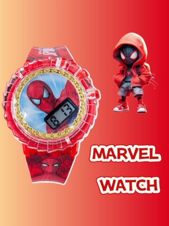  Marvel Superhero Cartoon Electronic Watch For Teens, Rotating Dial Design, Colorful Lighting, Music Playback, Fashionable Watch, Spider-Man Cartoon In 3 Color Options, Stylish Gift For Teenagers, Cool & Personalized Watch