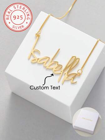 A 925 Silver Custom Classic Elegant Name Pendant Necklace That Can Add Your English Name, Suitable Quality And Versatile Daily Jewelry Accessories, A Surprise Gift During Christmas, Thanksgiving, Valentine's Day, Mother's Day, Birthday, And The Start Of School Season, Black, Silver, Gold, Simple