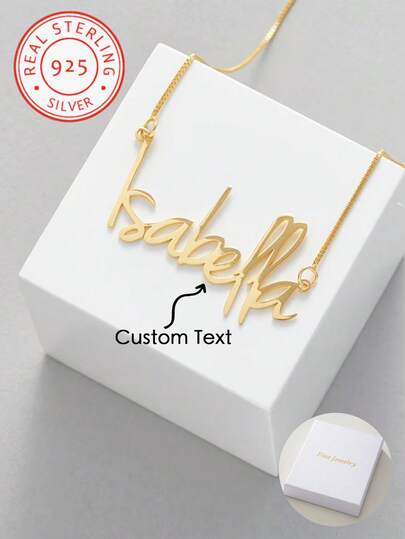 A 925 Silver Custom Classic Elegant Name Pendant Necklace That Can Add Your English Name, Suitable Quality And Versatile Daily Jewelry Accessories, A Surprise Gift During Christmas, Thanksgiving, Valentine's Day, Mother's Day, Birthday, And The Start Of School Season, Black, Silver, Gold, Simple