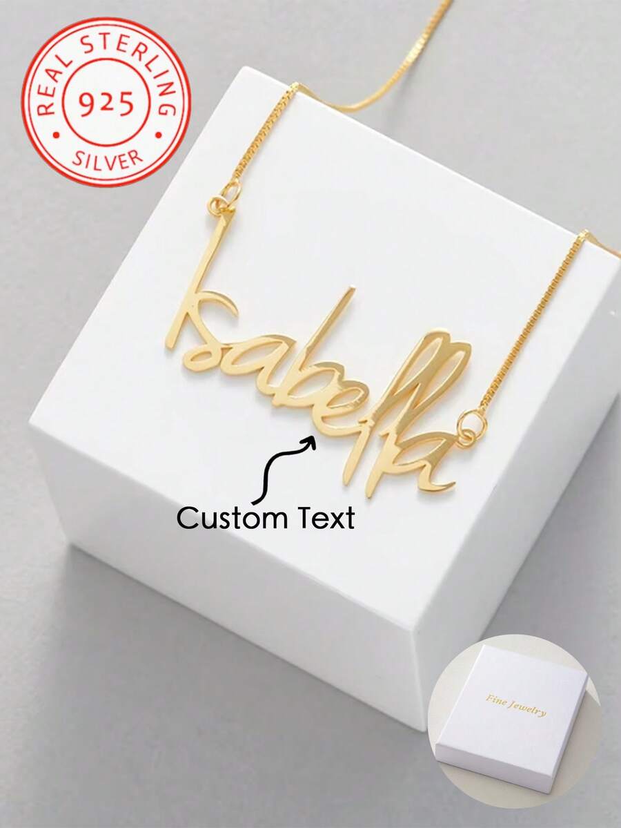 A 925 Silver Custom Classic Elegant Name Pendant Necklace That Can Add Your English Name, Suitable Quality And Versatile Daily Jewelry Accessories, A Surprise Gift During Christmas, Thanksgiving, Valentine's Day, Mother's Day, Birthday, And The Start Of School Season, Black, Silver, Gold, Simple