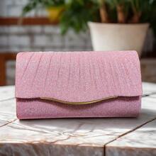 Bolso de mano con lentejuelas elegante - Correa de cadena dorada (uso cruzado/hombro), bordes con ribete metálico | Diseño fruncido, bolso de noche ligero para mujeres | 5 colores | Perfecto para bodas y bailes de graduación