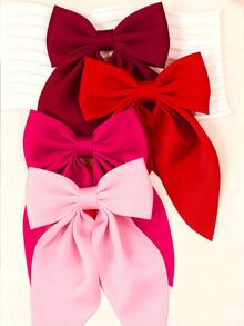 4个红色大蝴蝶结发夹，柔软长尾蝴蝶结发夹，复古金属发卡，丝绸发圈，优雅发饰，送给女孩的绝佳礼物，发爪，发夹，发卡，头部饰品，发夹 - 彩色 - 查看 7