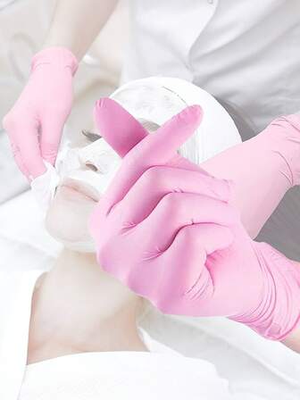 无粉丁腈手套，3密耳，一次性丁腈手套，不含乳胶，无粉 - 粉色/紫红色