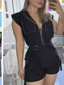 Women's Cargo Jumpsuit In Marran Sensory Fabric – Comfort, Style And Versatility - 黑色 - 查看 3