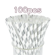 25pcs/100pcs Gold/Silver Foil Printed Paper Straws, Various Foil Designs, Party Decoration Straws, Disposable Beverage Paper Straws, Suitable For Juice, Milkshake, Summer Cocktails, Graduation Party Supplies