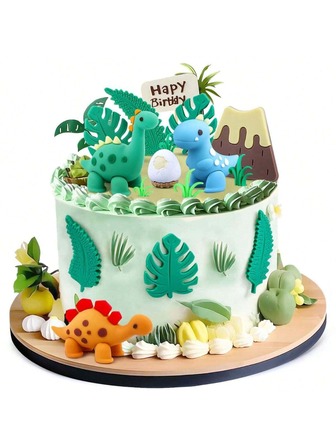 恐龙蛋蛋糕装饰，恐龙蛋，树叶，火山蛋糕装饰，适合朋友的生日，恐龙动物主题派对用品，为您的朋友举办难忘的派对，也可以作为送给恐龙迷和朋友的小礼物！