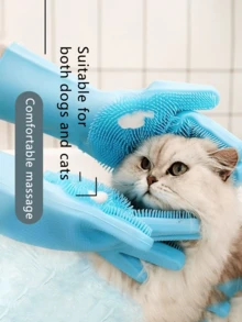 Heat Resistant Silicone Pet Grooming Gloves - High Density Nub Design, Extended Five Fingers, Suitable For Bathing And Massaging Cats And Dogs Heat Resistant Extended Pet Bathing Gloves - Textured Latex Rubber Gloves, Suitable For Bathing Dogs, Washing Dishes And Household Cleaning, Non-Slip And Durable - Baby Blue - View 7