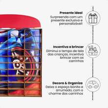 Paraiso MDF Group Brinquedo Expositor de Carrinhos Universal Carro Azul Fixo de Parede Em MDF Adesivado Infantil Coleção 50 Espaços - Azul - Visão 5