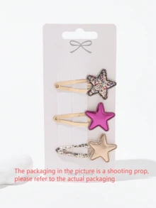 3 pezzi Fermagli per capelli a forma di stella glitterata in colori gelatinosi per ragazze - Multicolore - Visualizzare 4