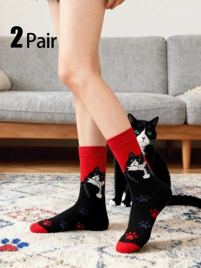 半双装男士袜子，印有可爱的绿眼黑猫图案，男女通用，适合运动，四季皆宜，欧美尺码，舒适透气，经久耐穿，色彩鲜艳，是日常穿着的理想之选，采用优质面料，吸汗透气。