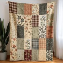 Queen/King Size Vintage Patchwork Quilt Bedspread - Multicolor Plaid & Floral Bed Blanket With Muted Green/Brown/Beige Tones, 30-Color Thread All-Season Comforter, Machine Washable Rustic Farmhouse Bed Cover For Queen & King Beds, Cozy Home - Chăn nỉ. - Xem 4