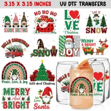 12PCS Christmas Plaid UV DTF Cup Wrap - Festive Paper Flat UV DTF Transfer Stickers For 16 OZ Glass Cup/Mug/Wood, Perfect For Christmas DIY Craft Lovers, Home Kitchen Cup Decoration, Holiday Gift Personalization With Santa Gnome Snowmen Pattern
