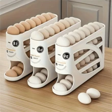 1pc Automatic Egg Dispenser Refrigerator Storage Rack, Large Capacity Stackable Egg Holder System With White Cover, Ideal For Kitchen And Refrigerator Organization, Kitchen Storage Rack, Refrigerator Organizer, Kitchen Accessories, Egg Storage Container - Multicolor - View 3
