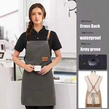 防水厨师围裙，交叉肩带设计，男女通用，可调节肩带和大口袋 - 彩色 - 查看 6