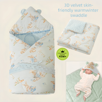 1pc Unisex Newborn Baby Swaddle Wrap, Autumn/Winter Plush Fleece Hooded Bathrobe, Quick-Dry Soft Warm, With Baby Hoodie, Suitable For All Seasons And Occasions Like Sleepwear, Beach Travel, Etc.