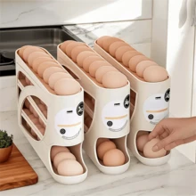 1pc Automatic Egg Dispenser Refrigerator Storage Rack, Large Capacity Stackable Egg Holder System With White Cover, Ideal For Kitchen And Refrigerator Organization, Kitchen Storage Rack, Refrigerator Organizer, Kitchen Accessories, Egg Storage Container - Multicolor - View 6