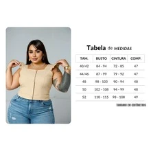 Women's Summer Plus Size Cropped Blouse With Ruffled Sleeves, Button Detail, Back Zipper, Curve Look, Sizes 44 To 54 - Beis - Ver 5