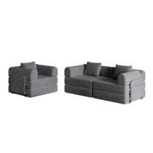 Chenille 2-In-1 Sofa Bed With Armrest Storage Pocket, Three Metal Frames And Multiple Configuration Options - Grey + Chenille + 3 Seat - View 2