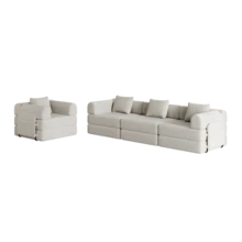 Chenille 2-In-1 Sofa Bed With Armrest Storage Pocket, Three Metal Frames And Multiple Configuration Options - Khaki + Chenille + 4 Seat - View 7