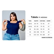 Women's Summer Plus Size Cropped Blouse With Ruffled Sleeves, Button Detail, Back Zipper, Curve Look, Sizes 44 To 54 - Azul Marino - Ver 5