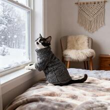 Pet Autumn/Winter Clothes - Faux Fur Zipper Jacket For Hairless Cats, The Cat Face Print Design, Warm & Breathable For Sphynx Cats, Eye-Catching Outdoor Outfit