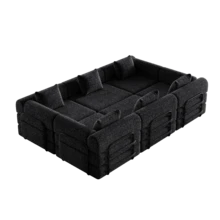 Chenille 2-In-1 Sofa Bed With Armrest Storage Pocket, Three Metal Frames And Multiple Configuration Options - 黑色+雪尼爾+6座 - 查看 9