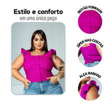 Women's Summer Plus Size Cropped Blouse With Ruffled Sleeves, Button Detail, Back Zipper, Curve Look, Sizes 44 To 54 - Rose Red - View 4