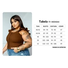 Women's Summer Plus Size Cropped Blouse With Ruffled Sleeves, Button Detail, Back Zipper, Curve Look, Sizes 44 To 54 - Óxido marrón - Ver 6