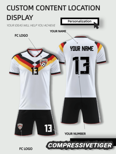 Custom Germany White 25/26 Season Soccer Home Game Jersey Set (2 Pieces) - Personalized Jersey & Shorts With Name/Number, Quick-Dry Fabric - Training Kit Gift For Adult Football Fans