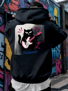 Sudadera con Capucha para Hombre para Ir de Compras Ajuste Holgado No Cansado Después de un Día de Compras - Negro - Ver 1