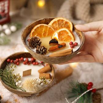 1pc, Coconut Bowl Candles, Aromatherapy Candles, Home Fragrance Bedroom Atmosphere Candles, Party Decoration Candles, Home Decor, Home Ornaments, Birthday Gifts