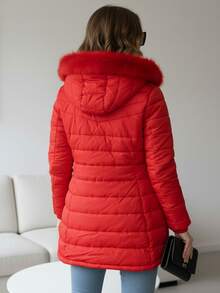 MODA MANIA Chaqueta Acolchada Para Mujer Premium, Súper Cálida con Capucha de Pelo Sintético Desmontable, Estilo Moderno y Funcional para Invierno y Otoño - Rojo - Ver 4