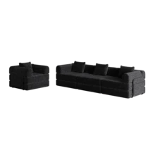 Chenille 2-In-1 Sofa Bed With Armrest Storage Pocket, Three Metal Frames And Multiple Configuration Options - 黑色 + 雪尼爾 + 4 座 - 查看 6