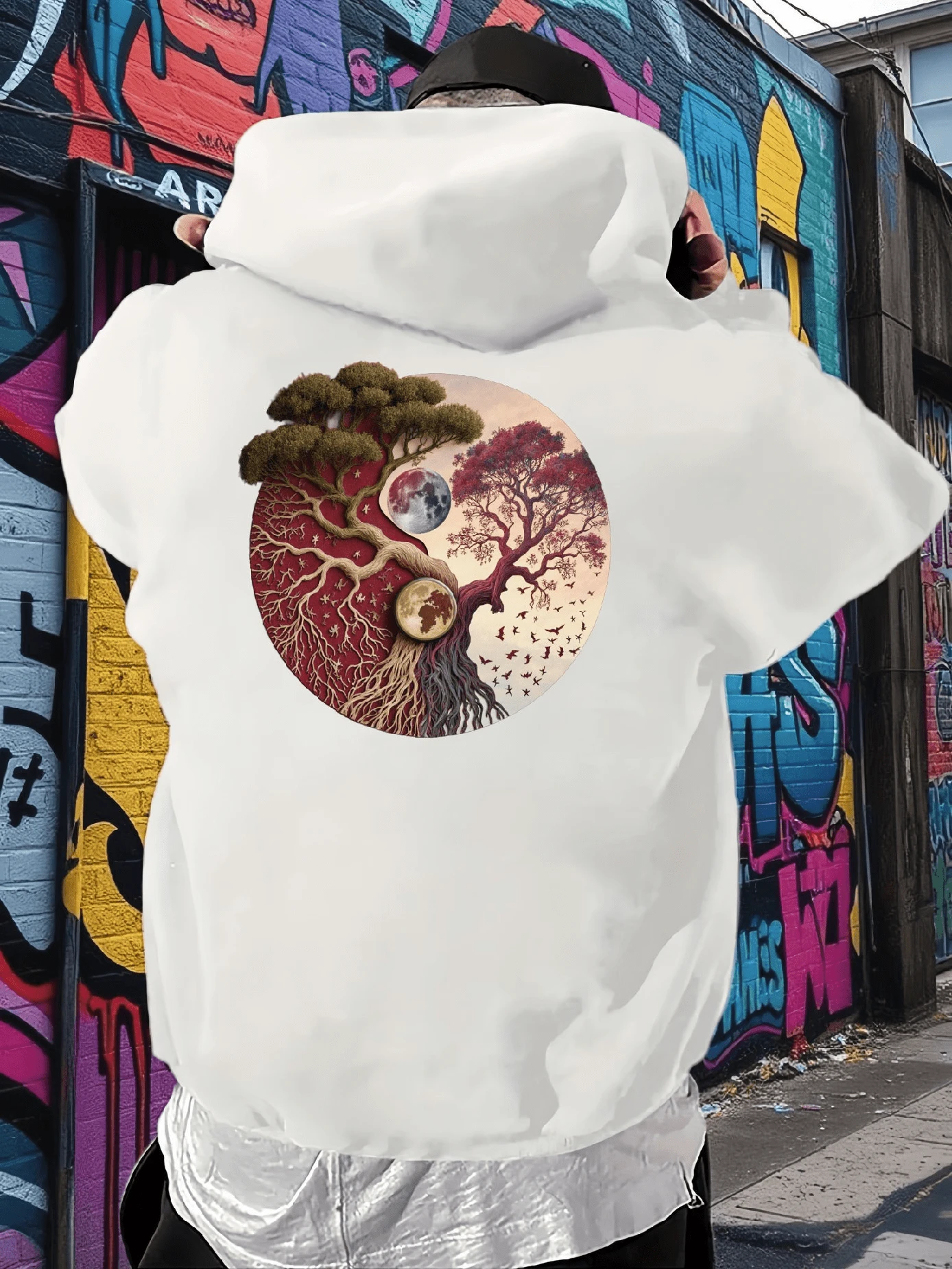 Sudadera con capucha, adecuada para todos los tipos de cuerpo, sudadera con capucha para hombres, ajuste holgado, adecuada para todas las tallas - Blanco - Ver 1